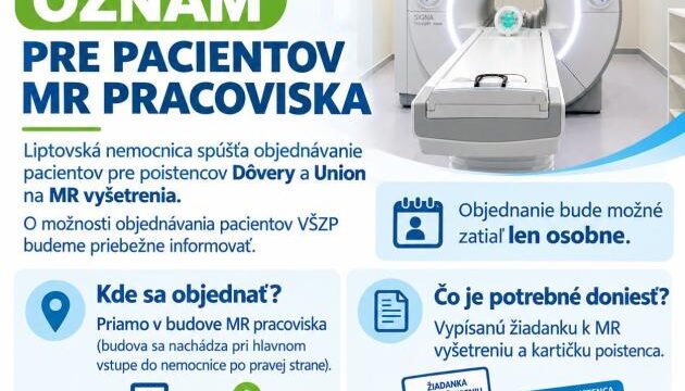 Objednávanie na MR vyšetrenia v Liptovskej nemocnici